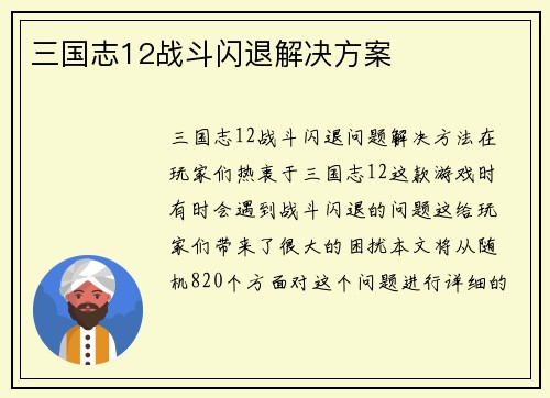 三国志12战斗闪退解决方案